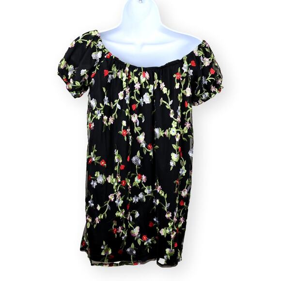 Kimchi Blue Black MIni Embroidery Shift Dress S - Picture 3 of 9